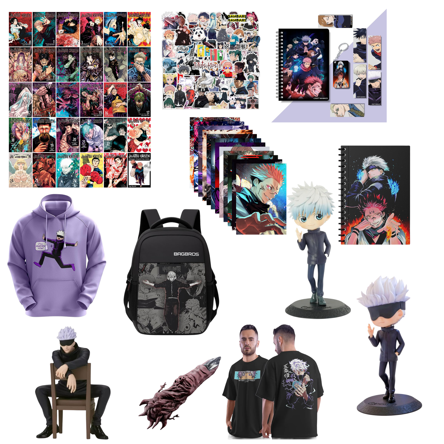 Jujutsu Kaisen Manga Bundle (30 Books) with T-Shirt, Hoodie, Backpack, Figures & Accessories Set