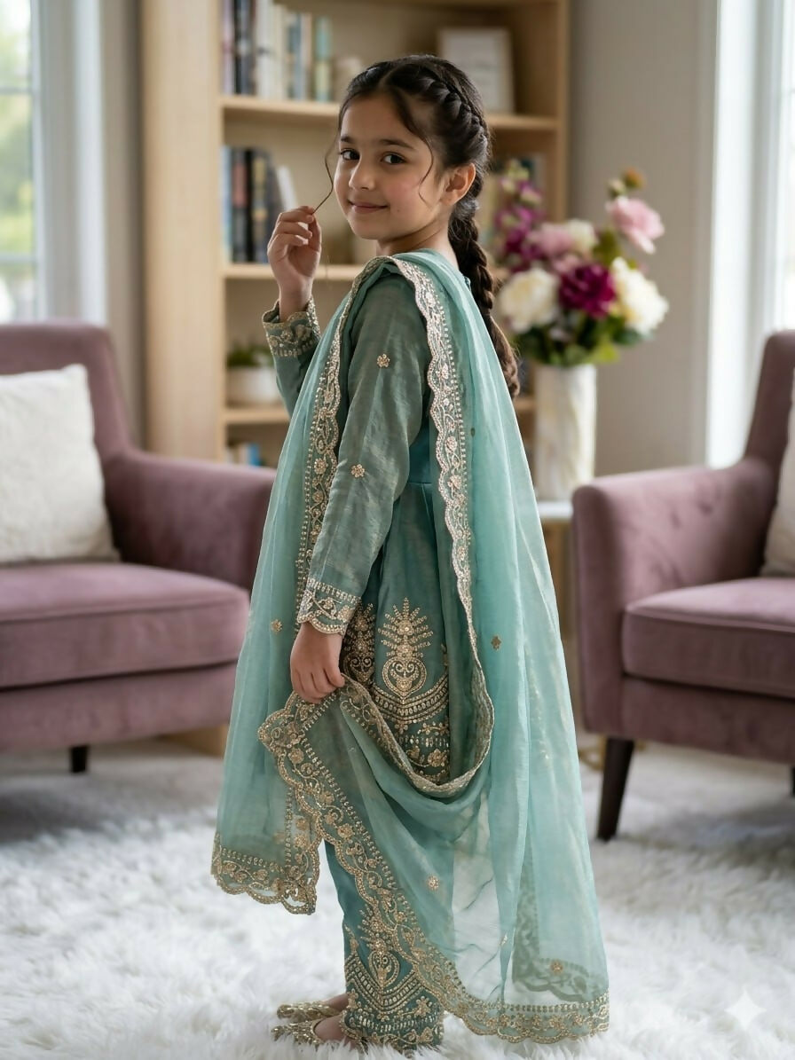 Teeya Creation New Kids Trendy Stylish Fully Stitched Ready To Wear Kurta Set -Turquoise