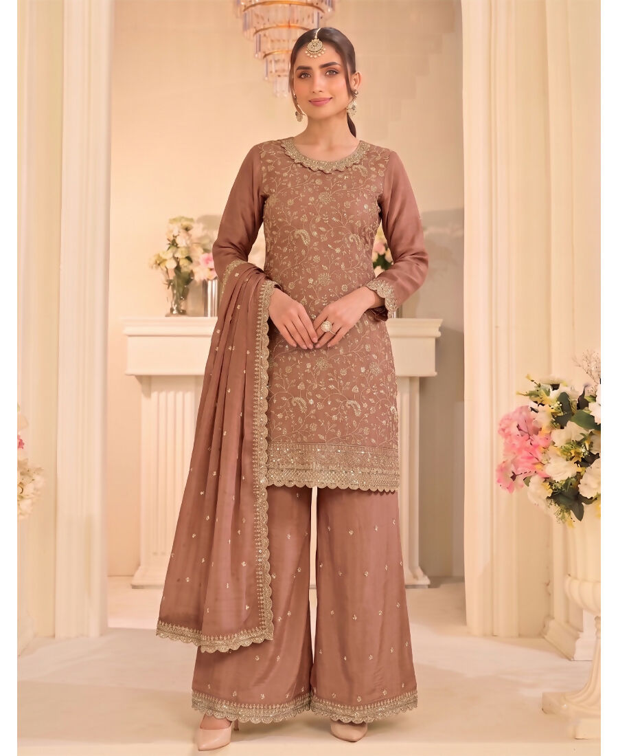 KC Peach Vichitra Silk Palazzo Suit For Women Festival Wear