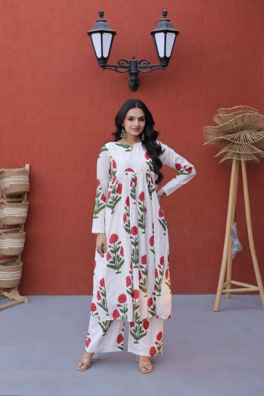 Teeya Creation Womens New Trendy Summer War Printed Cotton Gown Set-Red