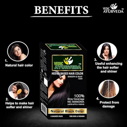 VedicAyurveda Henna Based Hair Colour, Natural Black and Chestnut Brown
