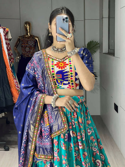 Yash Enterprise Firozi Silk Embroidery Semi Stitched Navratri Chaniya Choli