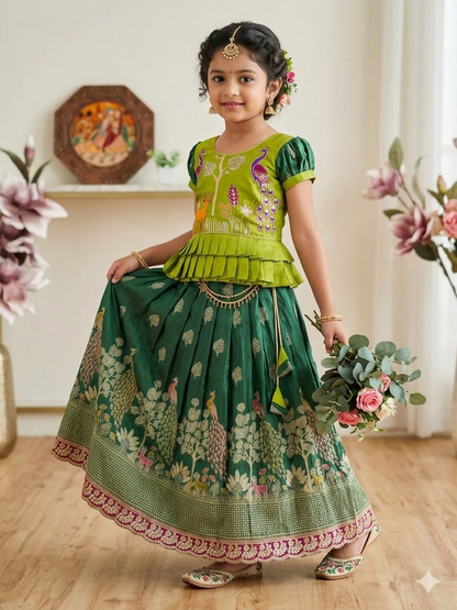 Teeya Creation New Kids Green Color Little Deer Forest Fantasy Lehenga Choli Set -Green