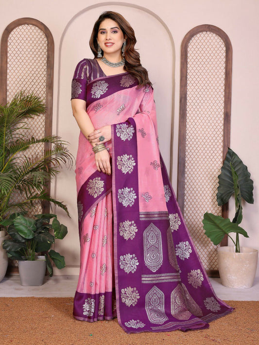 Teeya Creation New Trendy Wedding Wear Banarasi Silk Saree-Pink