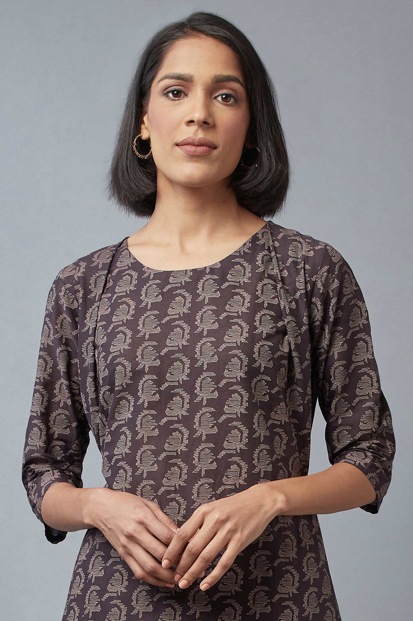W for Woman Brown Paisley Printed Pure Cotton Flared Kurta and Parallel Pants Set