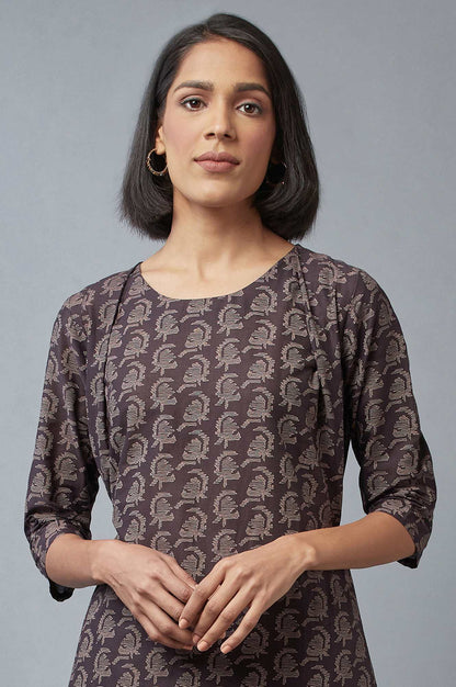 W for Woman Brown Paisley Printed Pure Cotton Flared Kurta and Parallel Pants Set