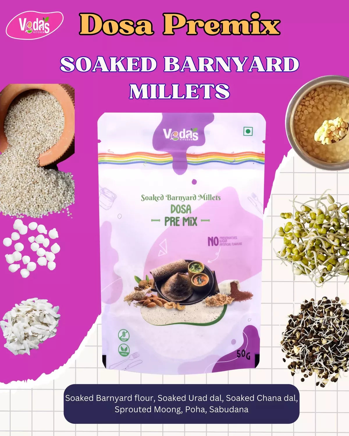 Vedas Kitchen Soaked Barnyard Millets Dosa Premix