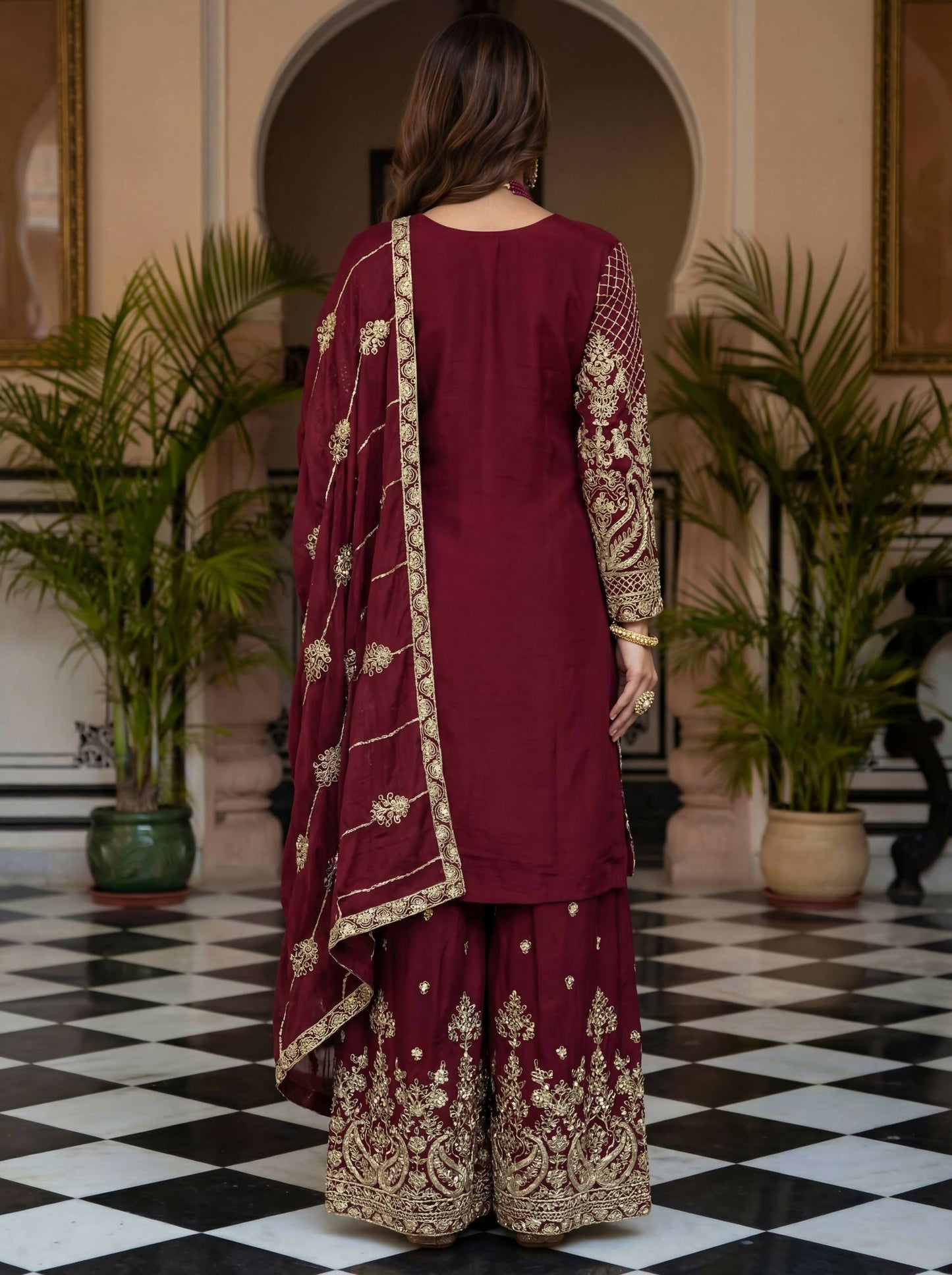 Teeya Creation New Trendy Traditional Wear Sharara with Heavy Border Dupatta Set - Maroon