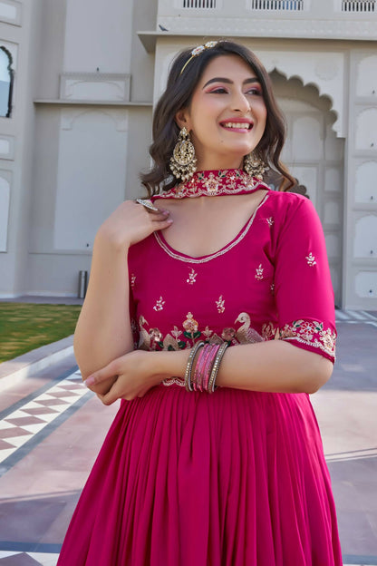 Teeya Creation Womens New Trendy Heavy Cording Sequence & Beads Embroidery Work Pink Gown Set