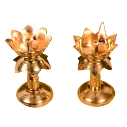 CraftVatika Brass Lotus Shape Pillar Diya Oil Lamp Stand Showpiece