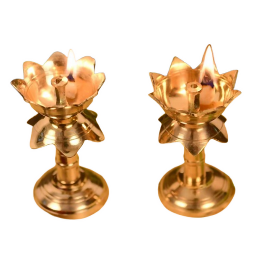 CraftVatika Brass Lotus Shape Pillar Diya Oil Lamp Stand Showpiece