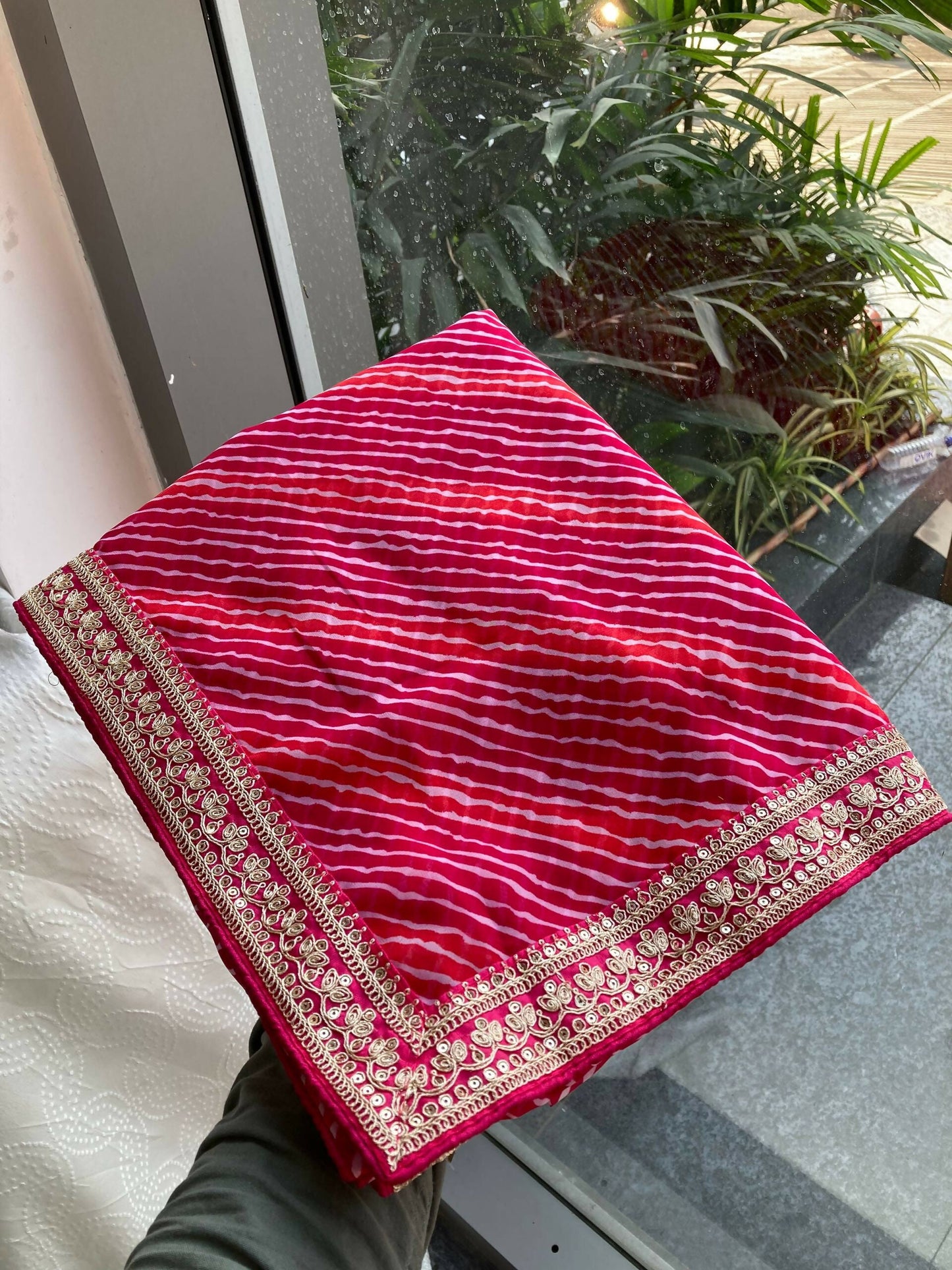 Teeya Creation New Trendy Leheriya Bandhani Georgette Saree For Daily Wear -Pink