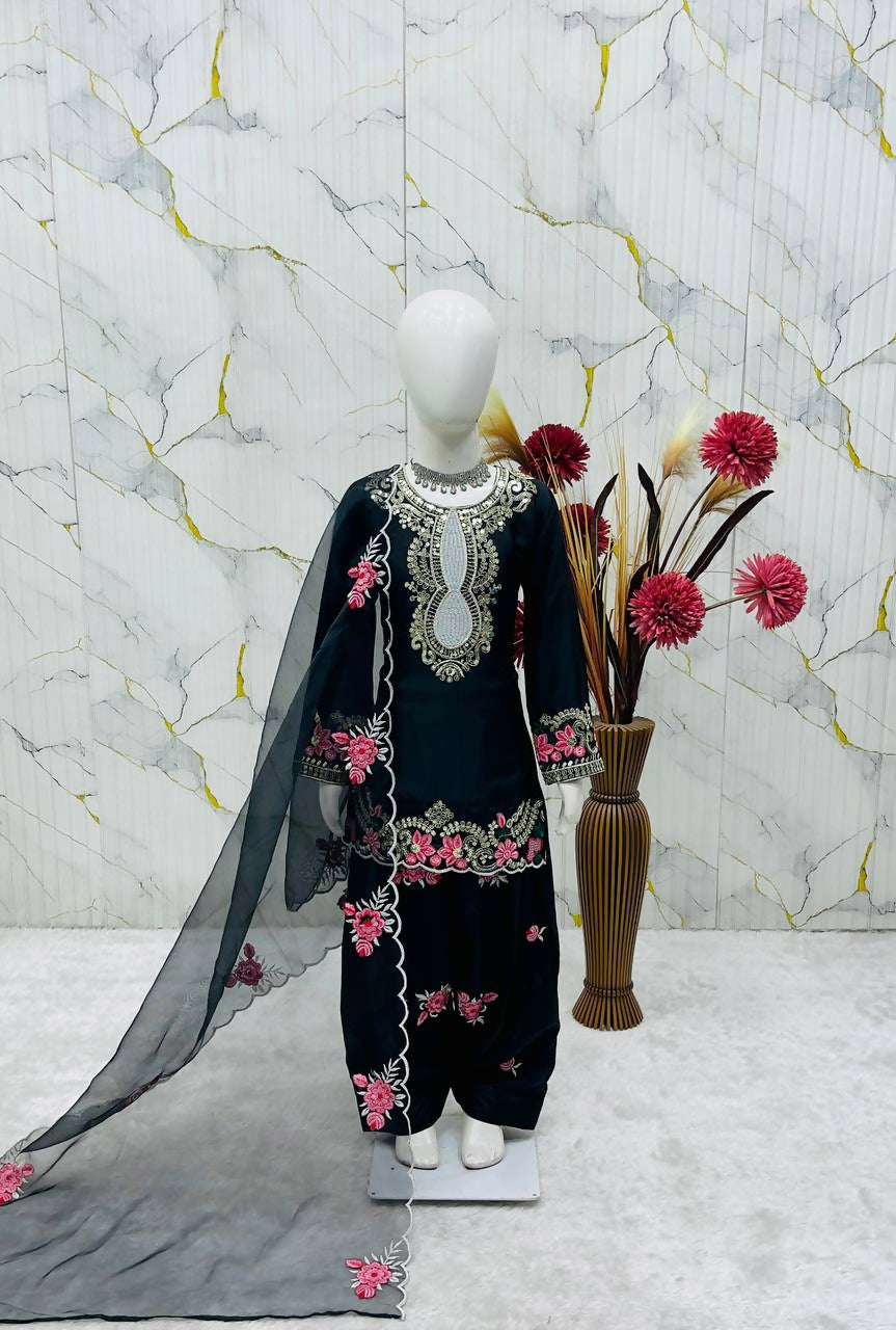 Teeya Creation New Kids Trendy Wedding Wear Traditional Kurta Salwar Set-Black