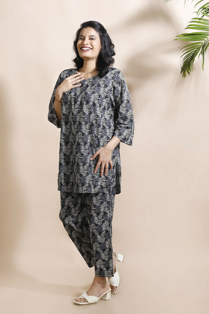 Breathables Abstract Cotton Co-Ord Set  Black
