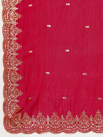 Dwija Fashion Red Party Wear Embroidered Jimmy Choo Organza Saree With Unstitched Blouse