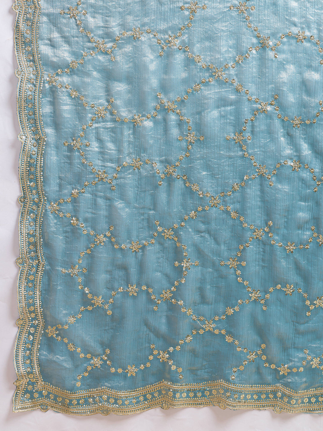 Dwija Fashion Sky Blue Party Wear Embroidered Jimmy Choo Saree With Unstitched Blouse