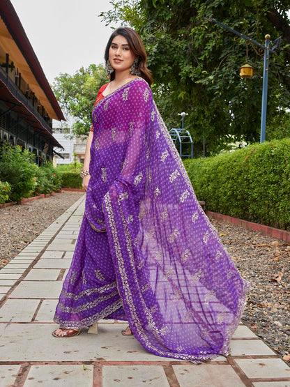 Dwija Fashion Blue Party Wear Embroidered Georgette Saree With Unstitched Blouse