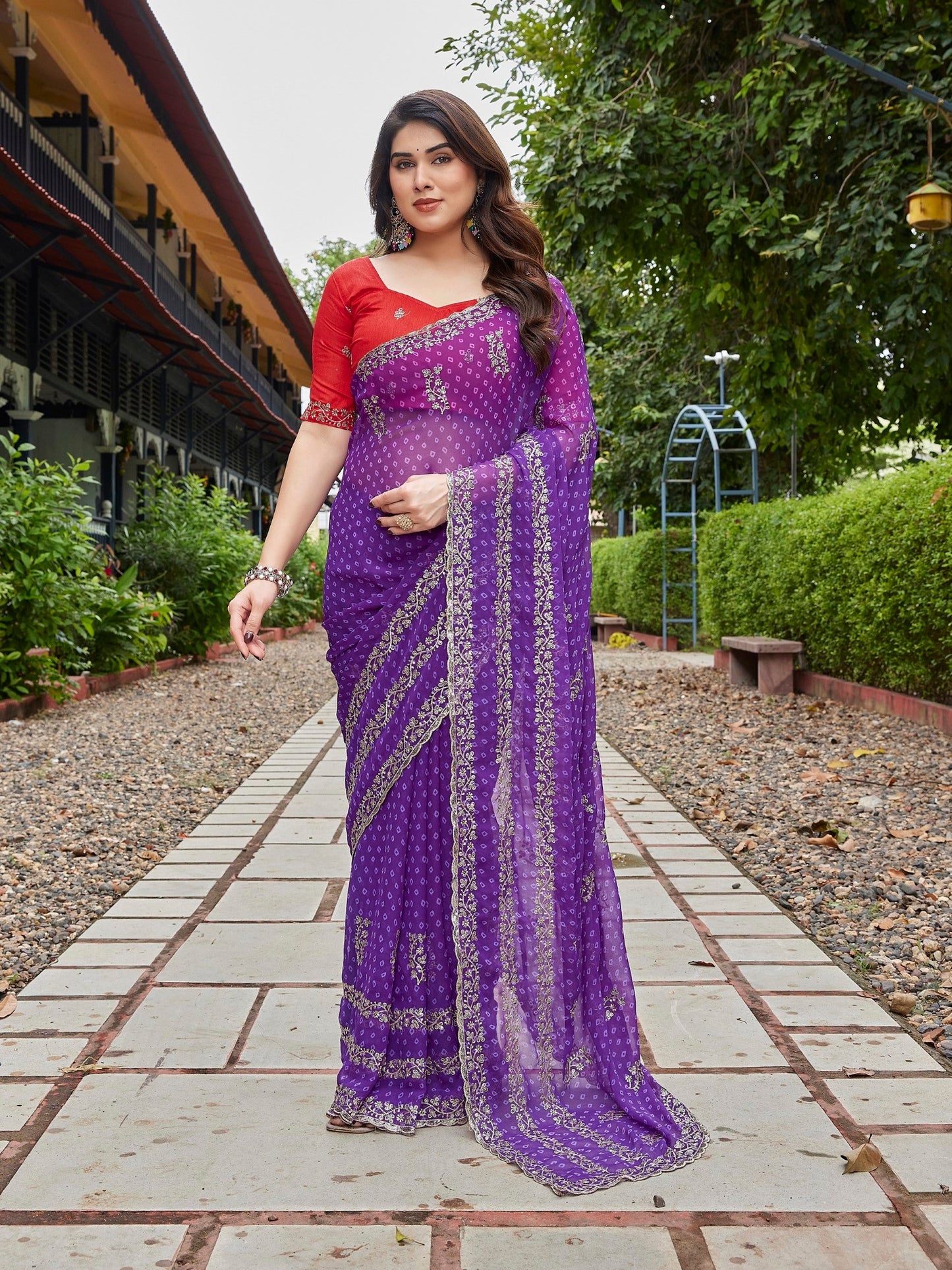 Dwija Fashion Blue Party Wear Embroidered Georgette Saree With Unstitched Blouse