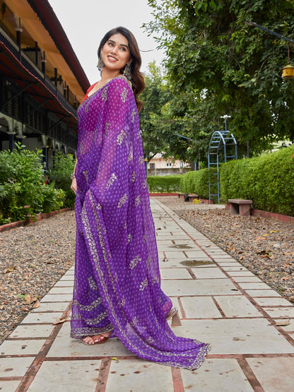 Dwija Fashion Blue Party Wear Embroidered Georgette Saree With Unstitched Blouse