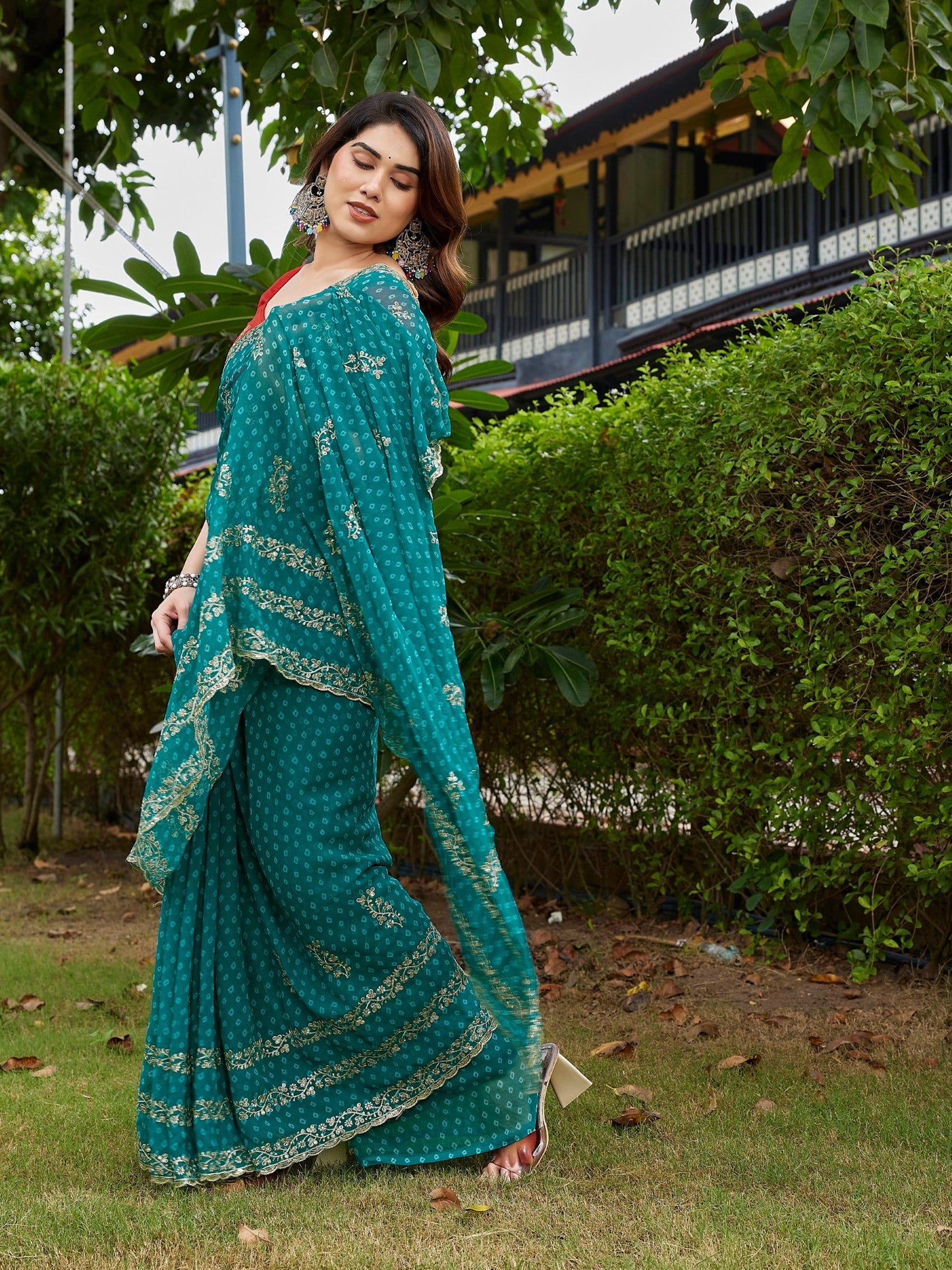 Dwija Fashion Sky Blue Party Wear Embroidered Georgette Saree With Unstitched Blouse