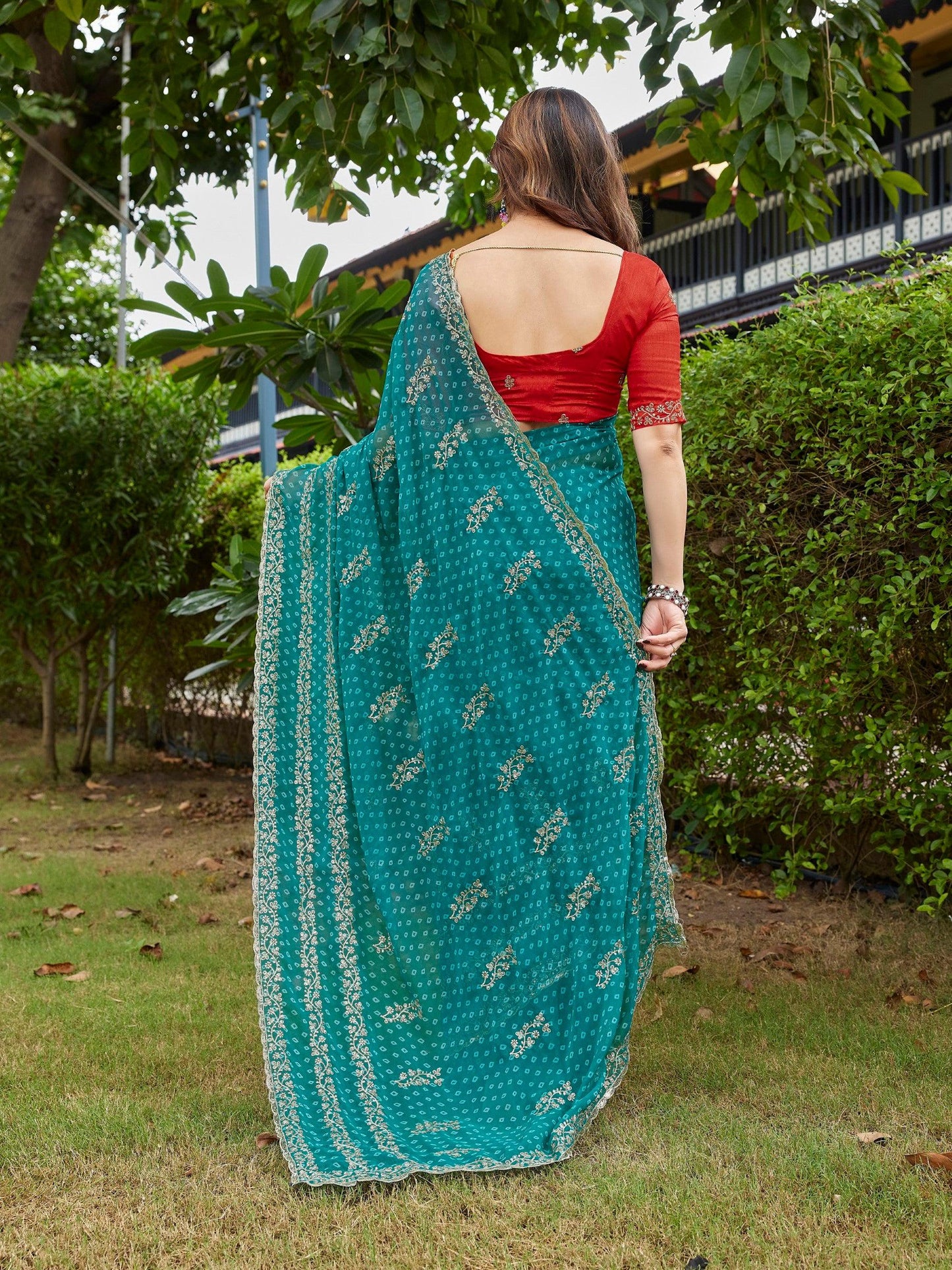 Dwija Fashion Sky Blue Party Wear Embroidered Georgette Saree With Unstitched Blouse