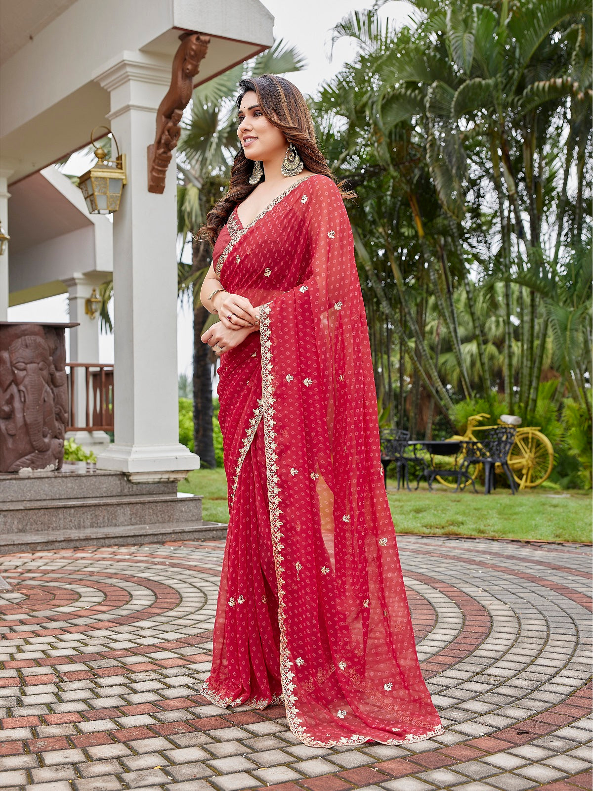 Dwija Fashion Maroon Party Wear Embroidered Georgette Saree With Unstitched Blouse