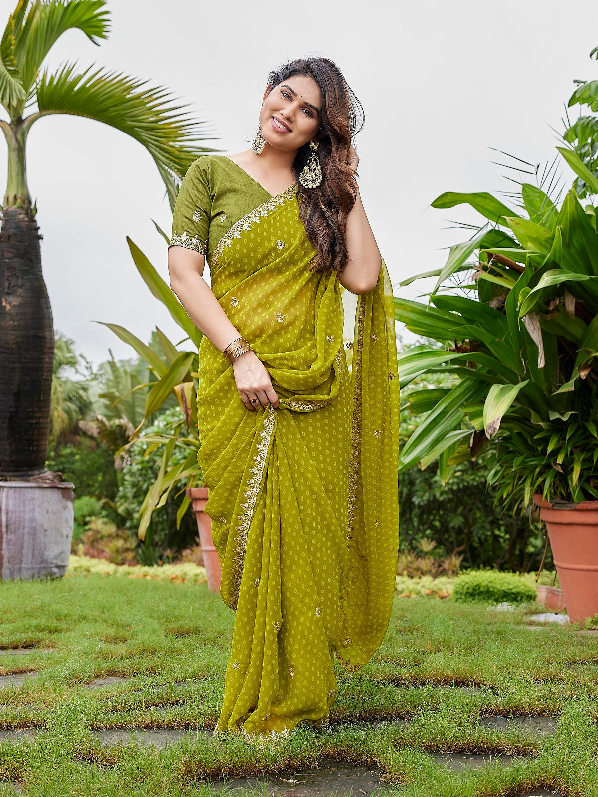 Dwija Fashion Mint Green Party Wear Embroidered Georgette Saree With Unstitched Blouse