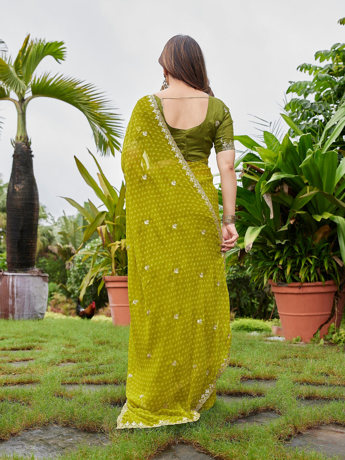 Dwija Fashion Mint Green Party Wear Embroidered Georgette Saree With Unstitched Blouse