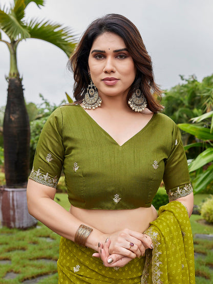 Dwija Fashion Mint Green Party Wear Embroidered Georgette Saree With Unstitched Blouse