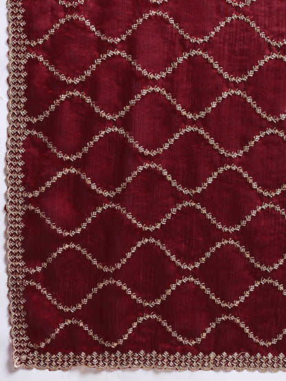 Dwija Fashion Maroon Party Wear Embroidered Jimmy Choo Fandy Saree With Unstitched Blouse