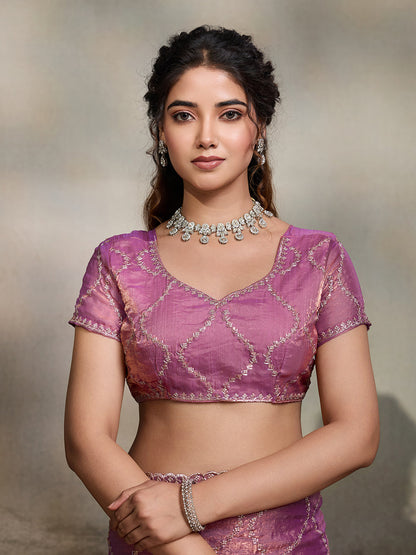 Dwija Fashion Purple Party Wear Embroidered Jimmy Choo Fandy Saree With Unstitched Blouse