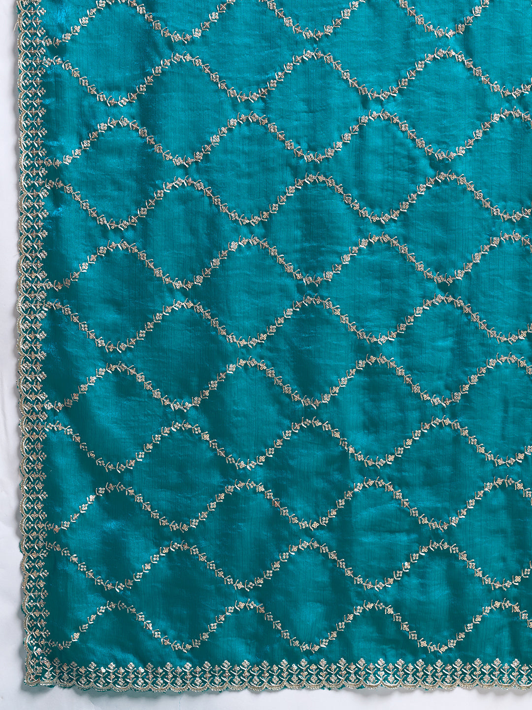 Dwija Fashion Teal Blue Party Wear Embroidered Jimmy Choo Fandy Saree With Unstitched Blouse