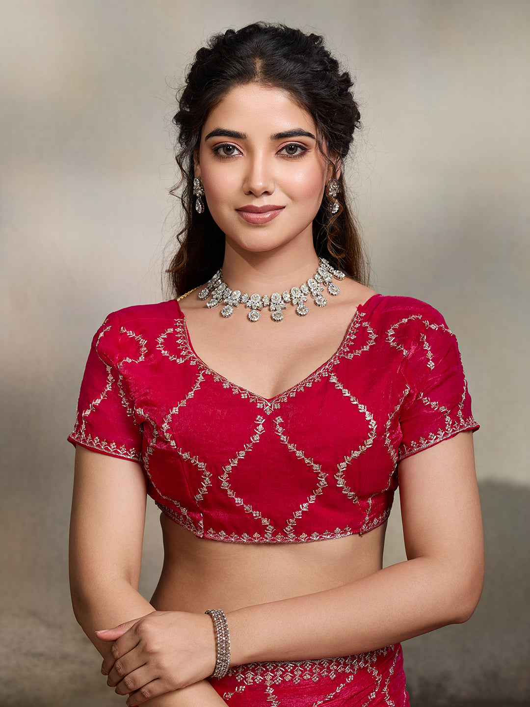 Dwija Fashion Red Party Wear Embroidered Jimmy Choo Fandy Saree With Unstitched Blouse
