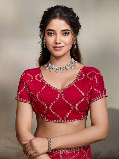 Dwija Fashion Red Party Wear Embroidered Jimmy Choo Fandy Saree With Unstitched Blouse