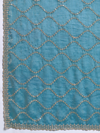 Dwija Fashion Sky Blue Party Wear Embroidered Jimmy Choo Fandy Saree With Unstitched Blouse