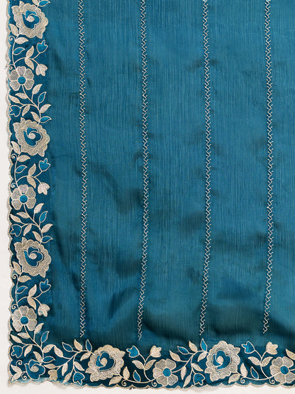 Dwija Fashion Rama Party Wear Embroidered Jimmy Choo Organza Saree With Unstitched Blouse