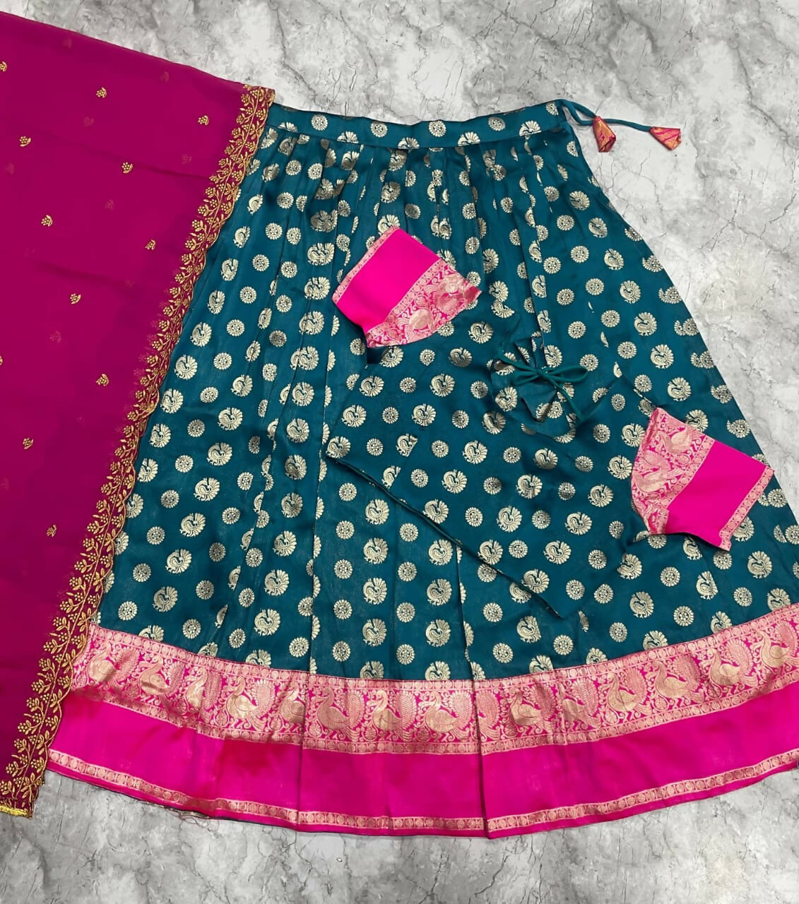 Teeya Creation Peacock Blue Banarasi Silk Ethnic Lehenga Choli for Festivals and Weddings