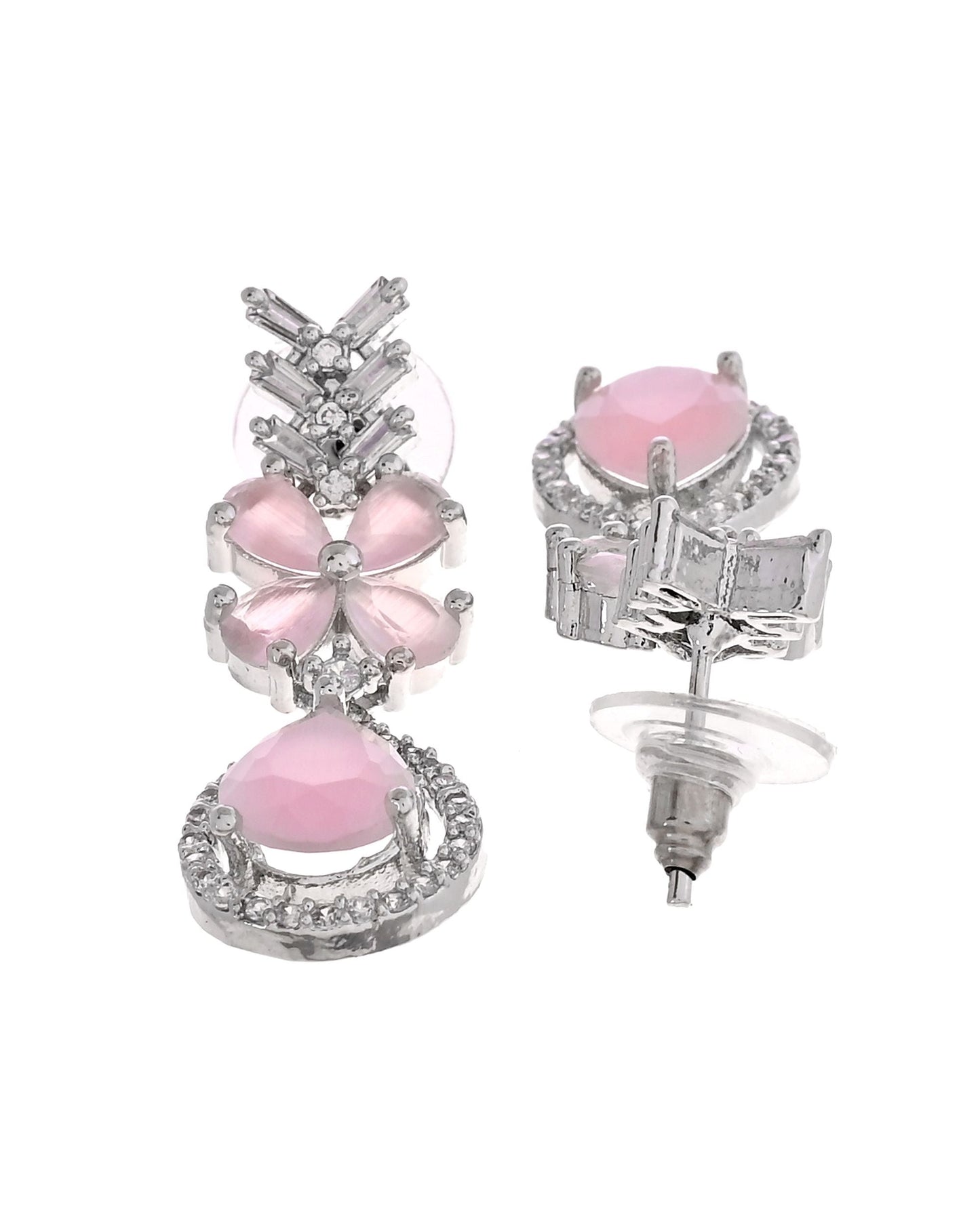 VOJ Silver Plated Baby Pink Floral Ad Jewellery Set