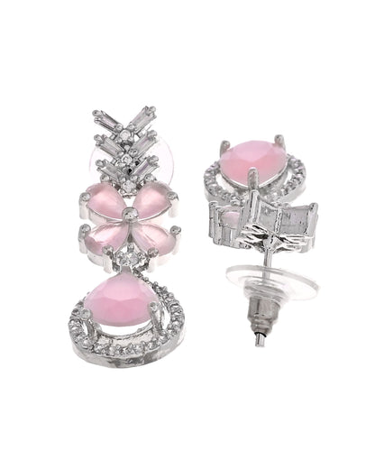VOJ Silver Plated Baby Pink Floral Ad Jewellery Set