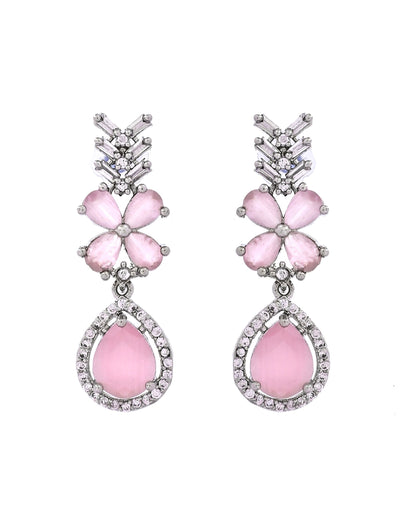 VOJ Silver Plated Baby Pink Floral Ad Jewellery Set