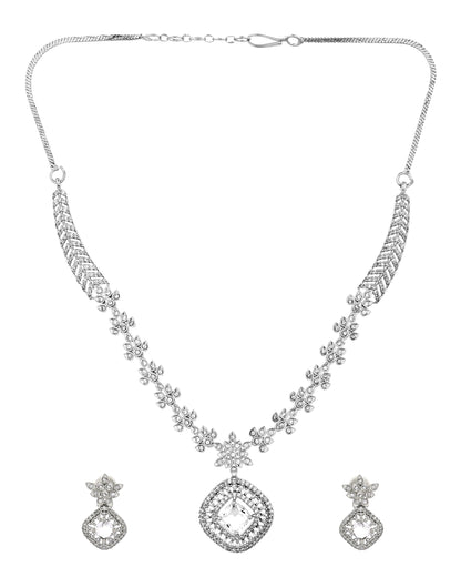 VOJ Silver Plated Square Stone Studded Jewellery Set
