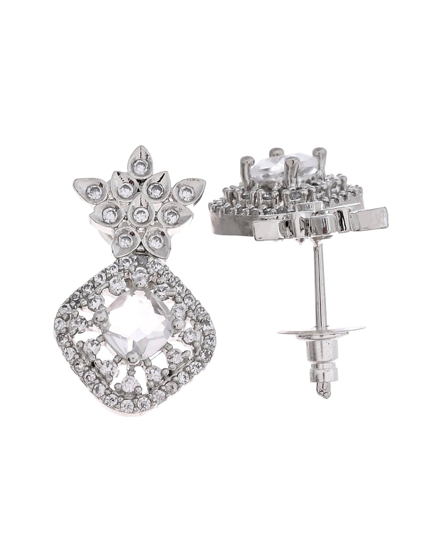 VOJ Silver Plated Square Stone Studded Jewellery Set