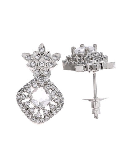 VOJ Silver Plated Square Stone Studded Jewellery Set