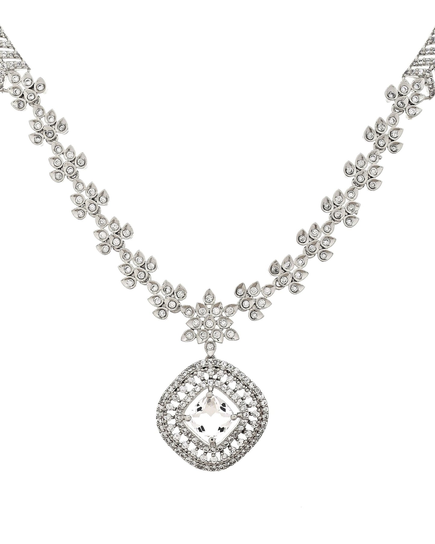 VOJ Silver Plated Square Stone Studded Jewellery Set