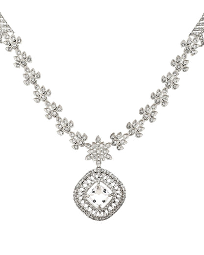 VOJ Silver Plated Square Stone Studded Jewellery Set