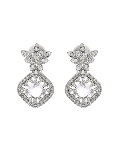 VOJ Silver Plated Square Stone Studded Jewellery Set