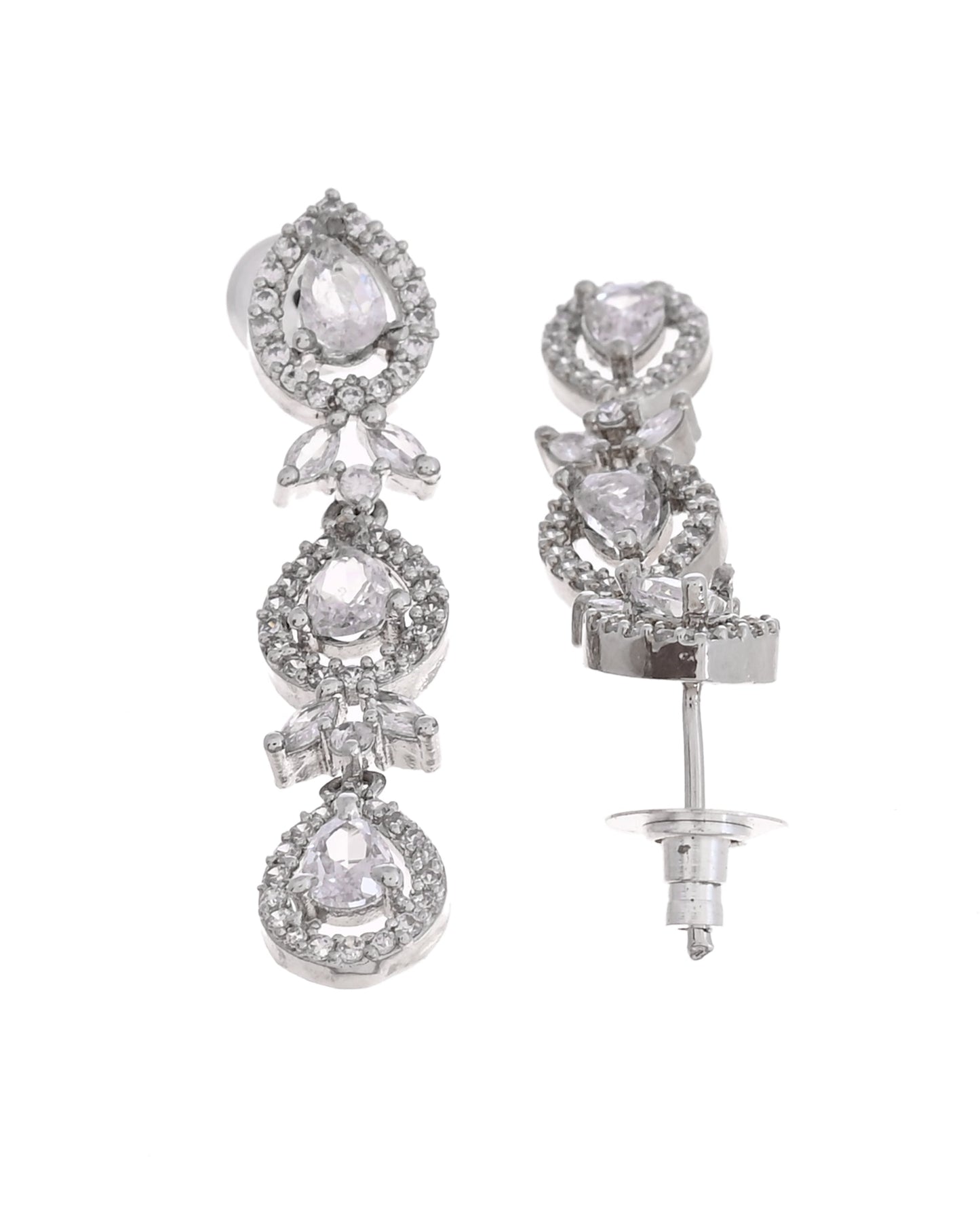 VOJ Silver Plated Ad Stone Studded Floral Jewellery Set