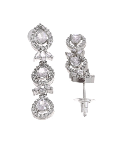 VOJ Silver Plated Ad Stone Studded Floral Jewellery Set