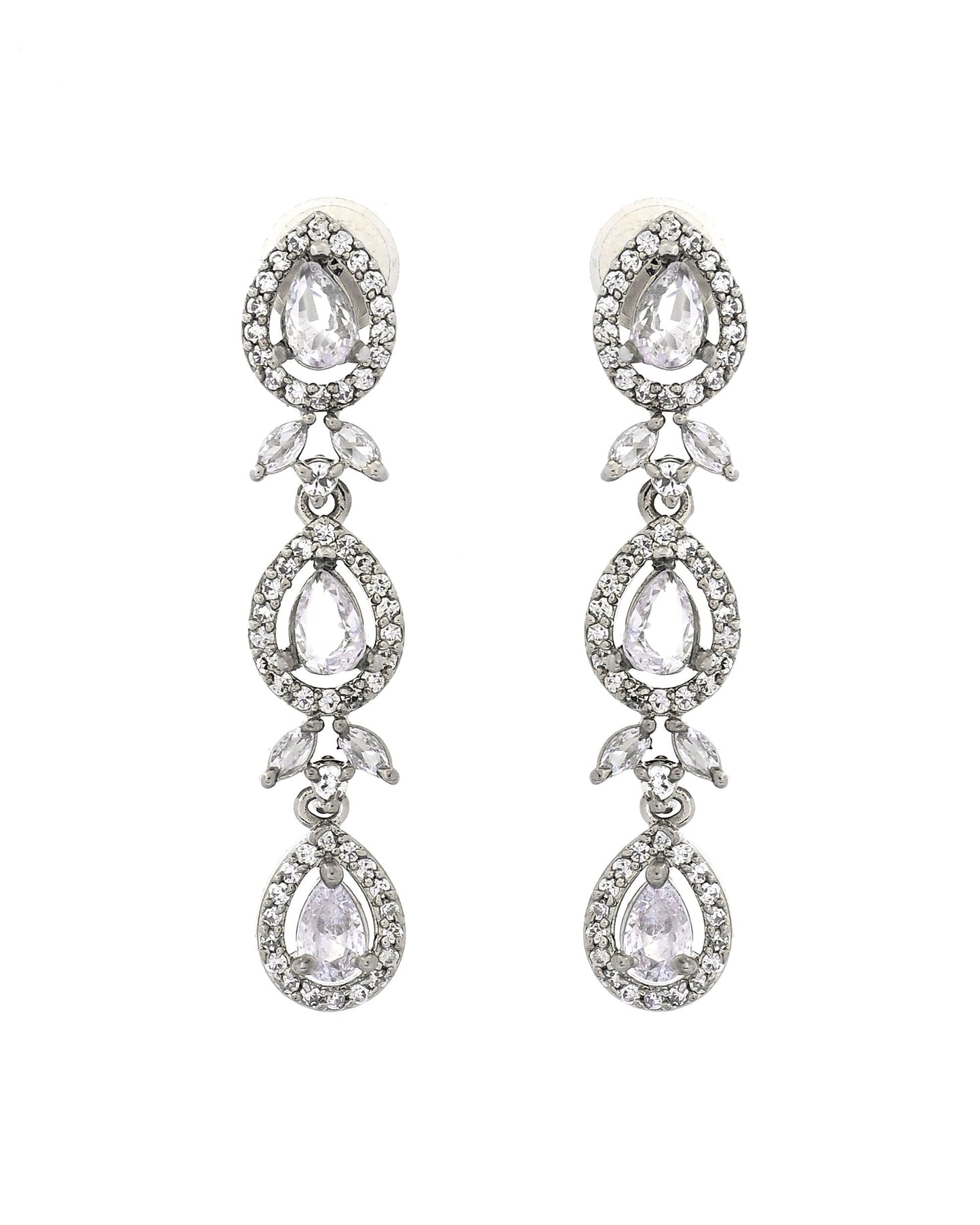 VOJ Silver Plated Ad Stone Studded Floral Jewellery Set