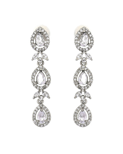 VOJ Silver Plated Ad Stone Studded Floral Jewellery Set